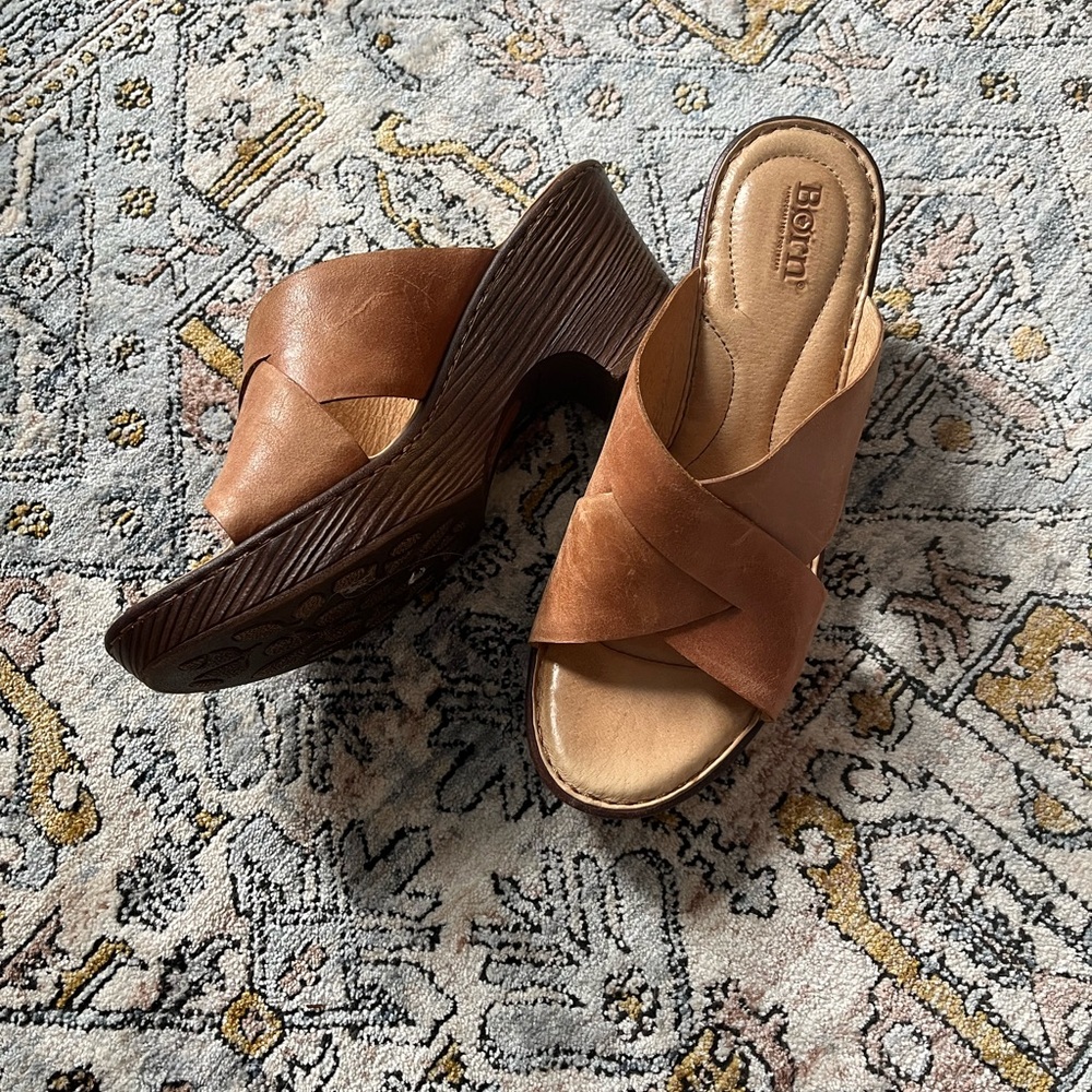 BORN leather heeled clog sandal